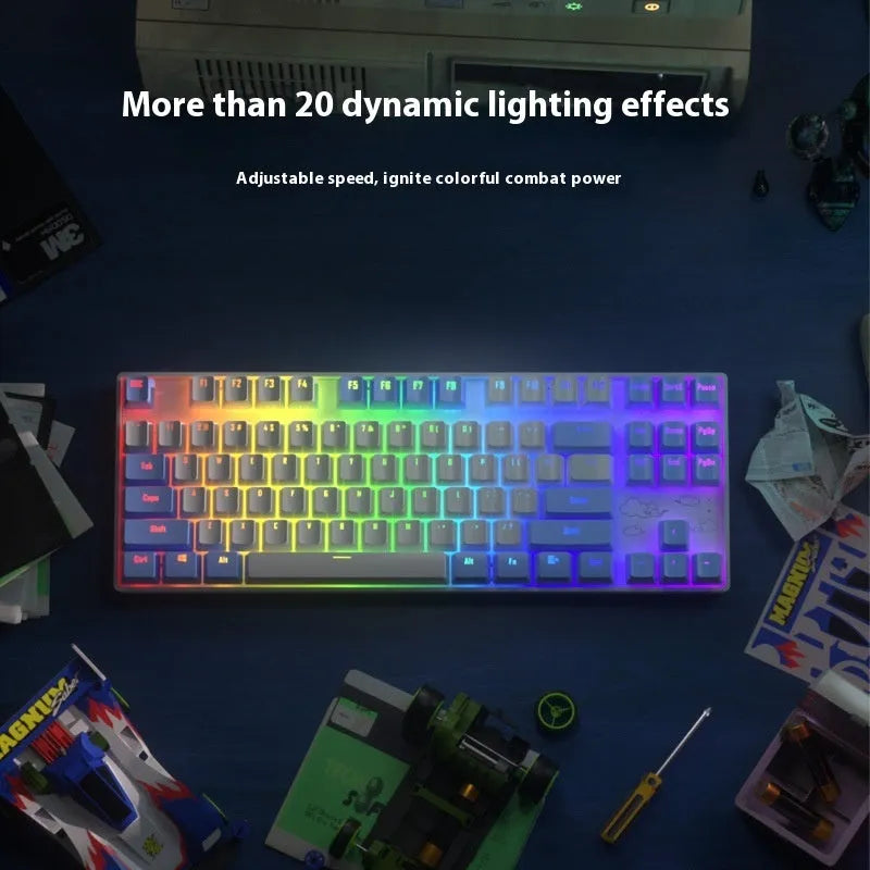 Wireless Bluetooth mechanical keyboard with metal board in blue or purple colour options