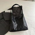 PU large capacity horizontal square shoulder bag with sewing thread detail in black