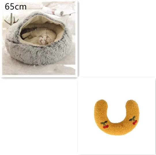 Round plush pet bed in brown for cats and small dogs, size 40cm