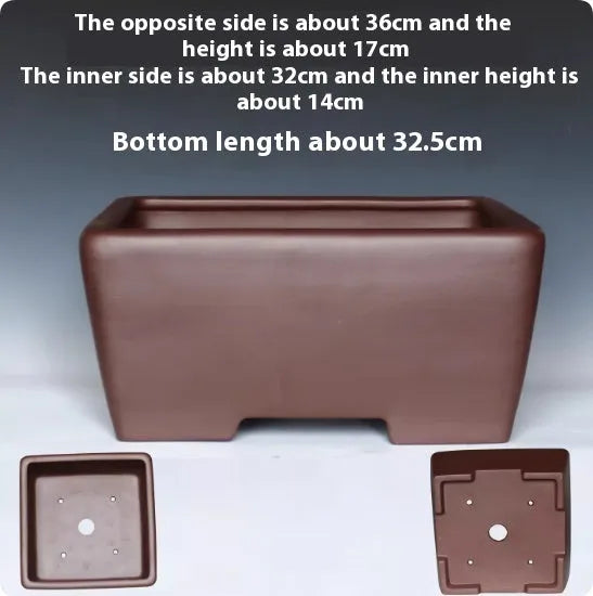 Square purple clay succulent bonsai pot in classical design for tabletop or floor placement