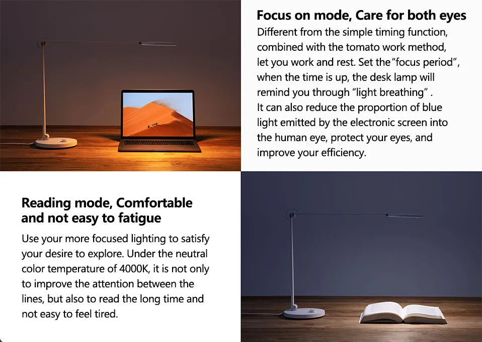 ProLED smart folding desk lamp with adjustable arm and LED light panel on a wooden desk.