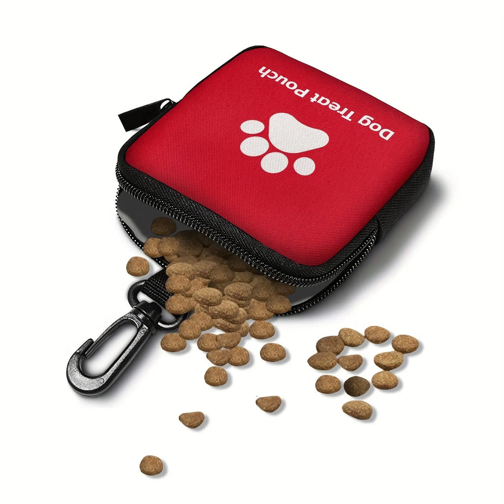 Portable Oxford cloth pet snack pack with zipper closure in red, black, purple, or blue