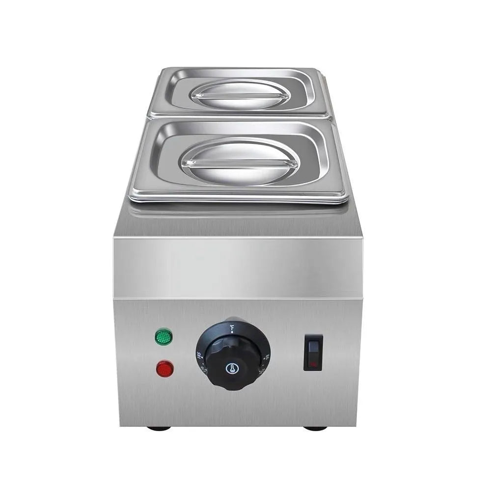 Commercial electric chocolate melting machine with double pot and digital temperature control display.