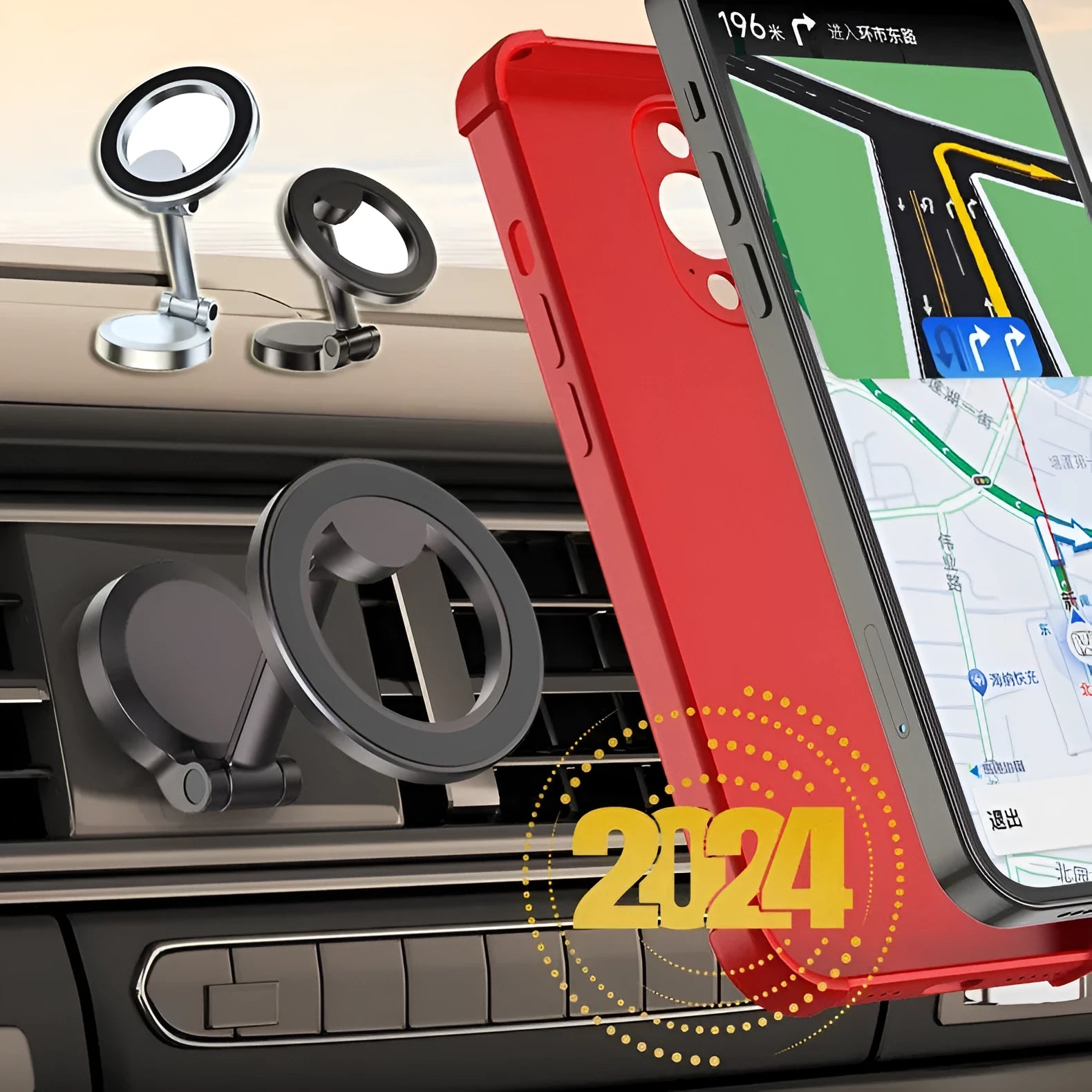 All-metal foldable magnetic phone mount for car dashboard in Qian Colour.
