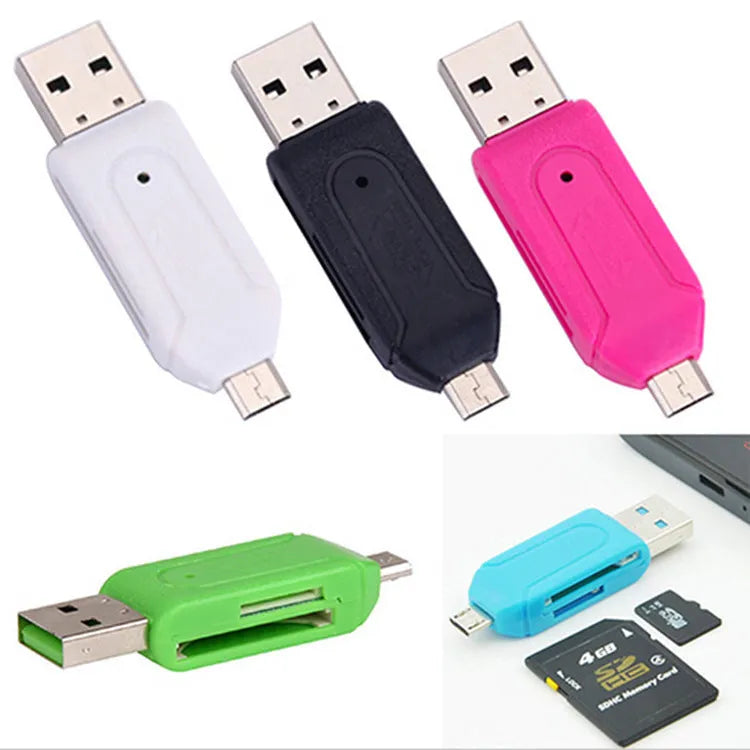 White OTG card reader with micro USB connector for Android phones and computers