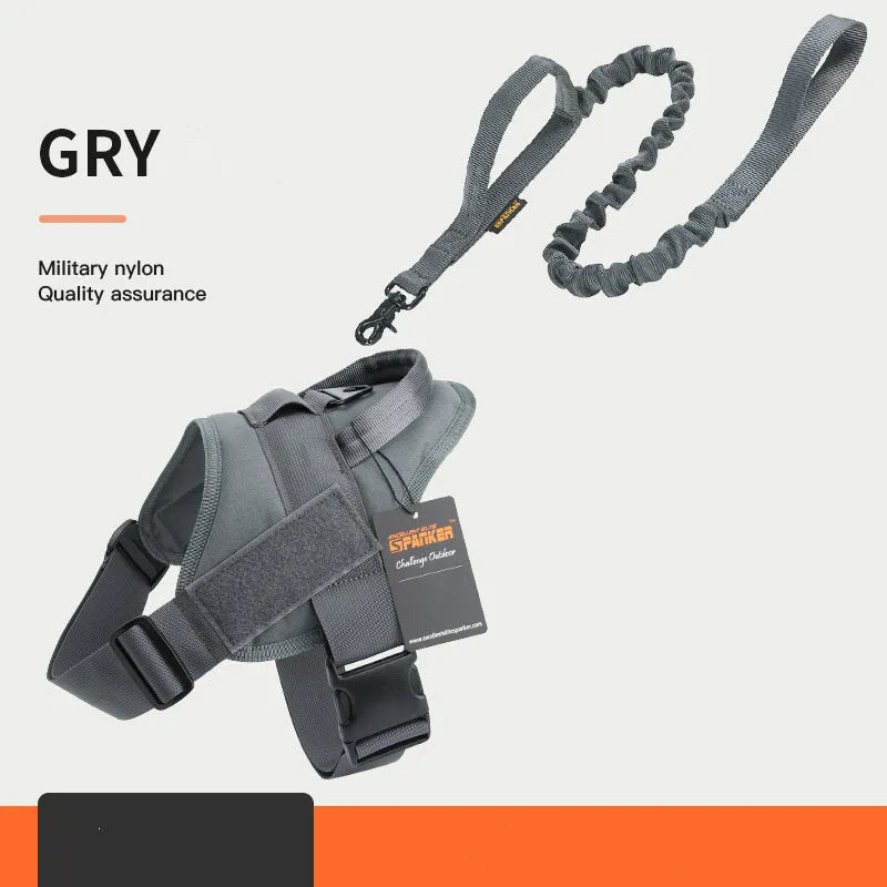 Adjustable dog harness in black made from 1050D nylon with UTX buckle, side view on floor