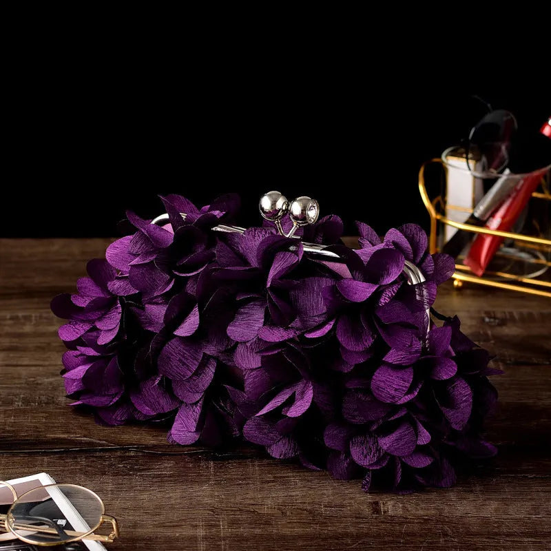 Flowe silk bridal evening banquet clutch bag with flower design, horizontal square shape, in available colours