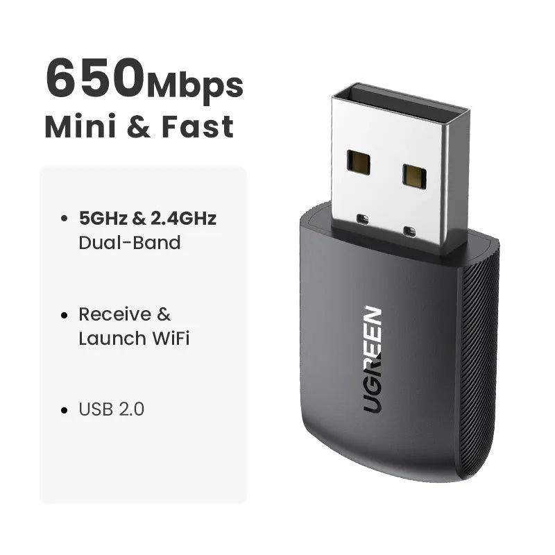 CM448 USB wireless network card 650M dual band with RTL 8811CU chip in compact white casing