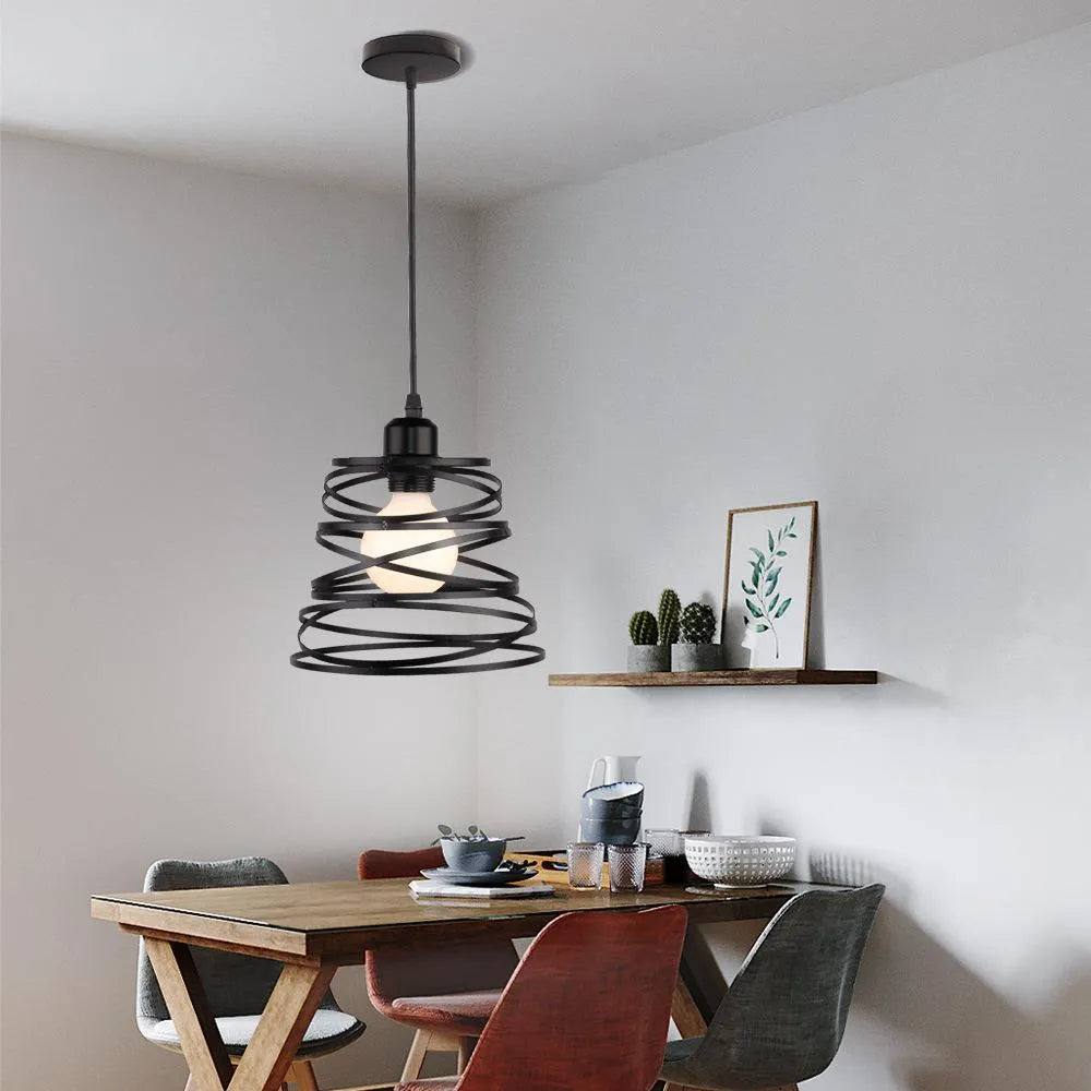 Spring chandelier iron ceiling lamp black white droplight for living room bedroom