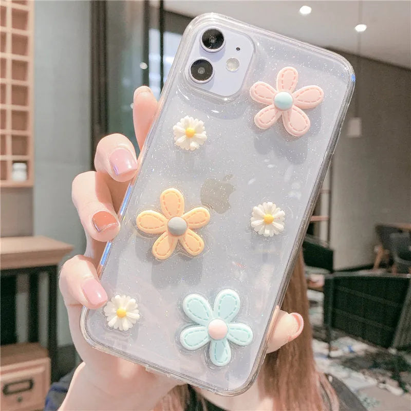 Soft rubber iPhone case with pink heart and floral Xuanya flower print on the back