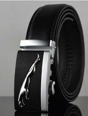Men's automatic buckle leather belt in cowhide with adjustable length and multiple buckle options