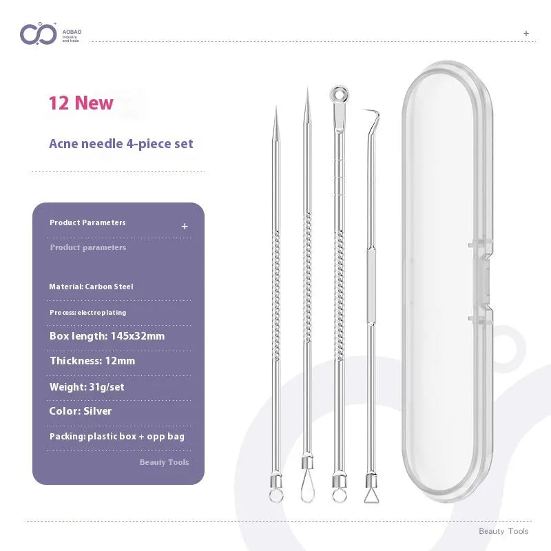 Four metal acne needles with ultra fine points, shown in assorted colours from a 33-option range.