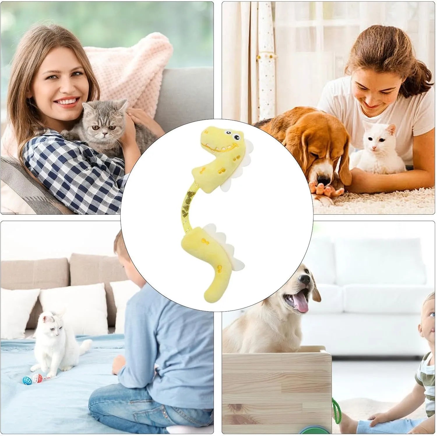 Cat toy bundle with chew toy, catnip ropes, springs and kicker in pink, purple or yellow measuring 23 by 6 cm