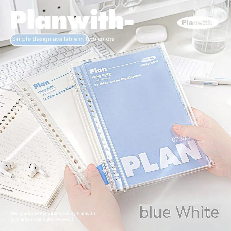 A5 PVC notebook storage can in blue colour showing dimensions of 148mm by 210mm