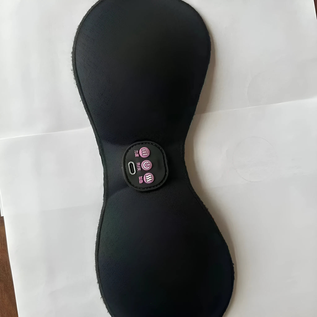Black electric massage bra with inner cushion chest paste and three-key control panel for vibration massage therapy