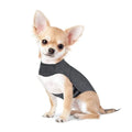 Heather grey dog anxiety vest made from brocade cotton fabric on a medium-sized dog.