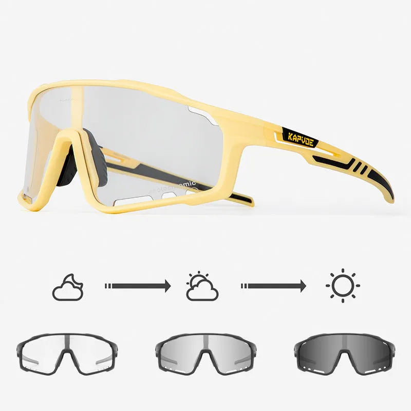 Photochromic cycling sunglasses with a TR90 semi-rimless frame in a unisex style.