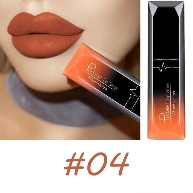 8ml matte lip gloss with 21 colour options, long-lasting waterproof finish in a tube
