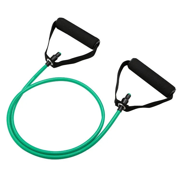 Adjustable TPE chest expander in five colours: yellow, green, red, blue, and black, each representing a different resistance weight.