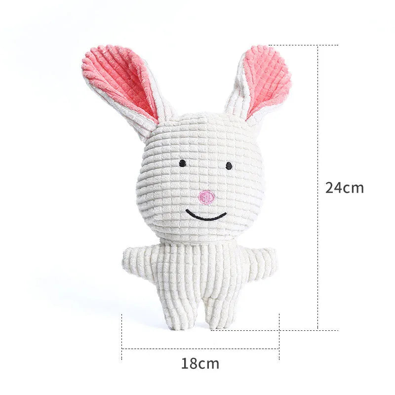Animal shape plush squeaky dog toys in bright colours with bite-resistant construction