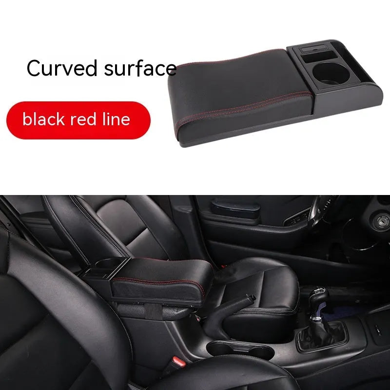 Universal car armrest cover for height increase in multiple colour options including black with red lines
