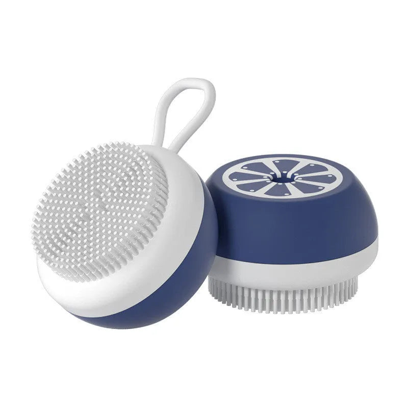 Yellow silicone pet bath brush with massage head design for dog and cat grooming