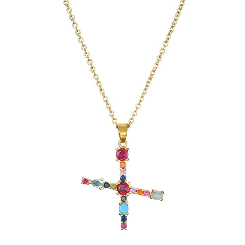 Copper micro-set zirconium English letter initial pendant with matching chain, light luxury style