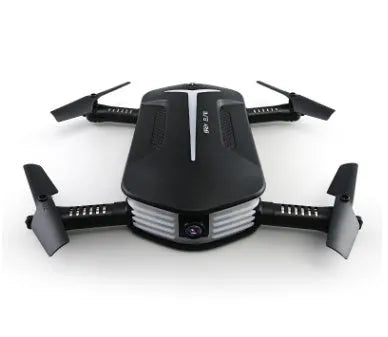 Black gravity-sensing four-axis folding drone with HD camera on a white background