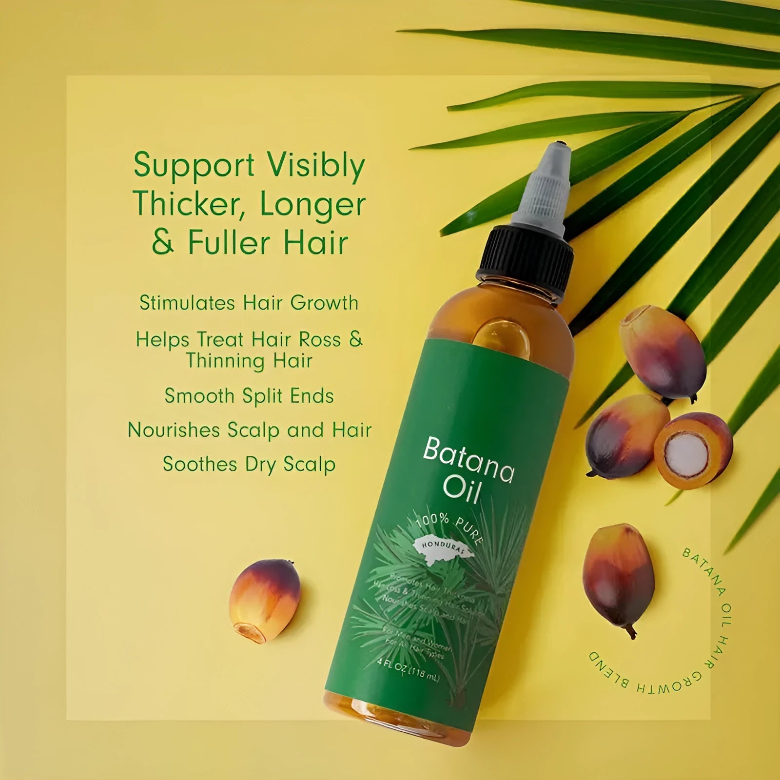 Batana oil hair care essential oil 118ml bottle with moisturising and frizz control benefits