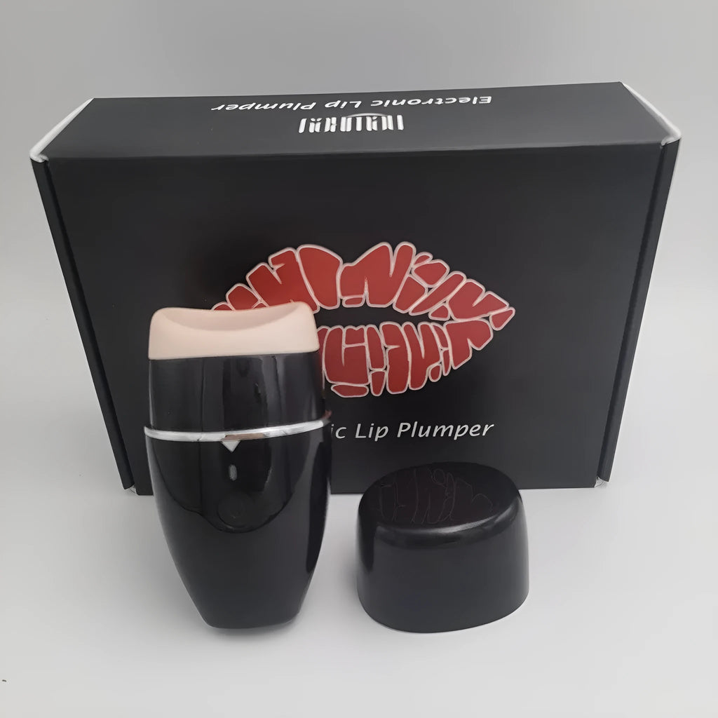 Black electric silicone lip plumper device with 3-speed adjustment and USB charging cable