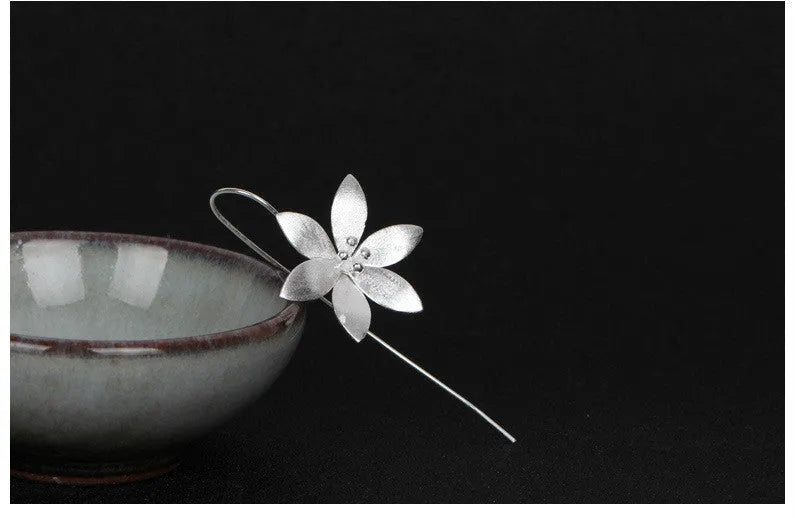 925 silver lotus earrings for women, Korean style, silver colour, individually packed
