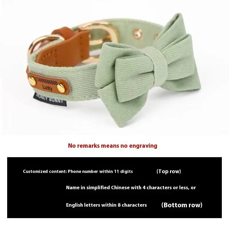 Dog bowknot collar and hand holding rope set in cream green