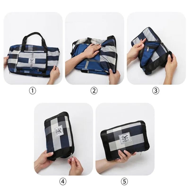 Foldable travel duffel bag in black, dark blue or wine red with 20-35L capacity and dry wet separation