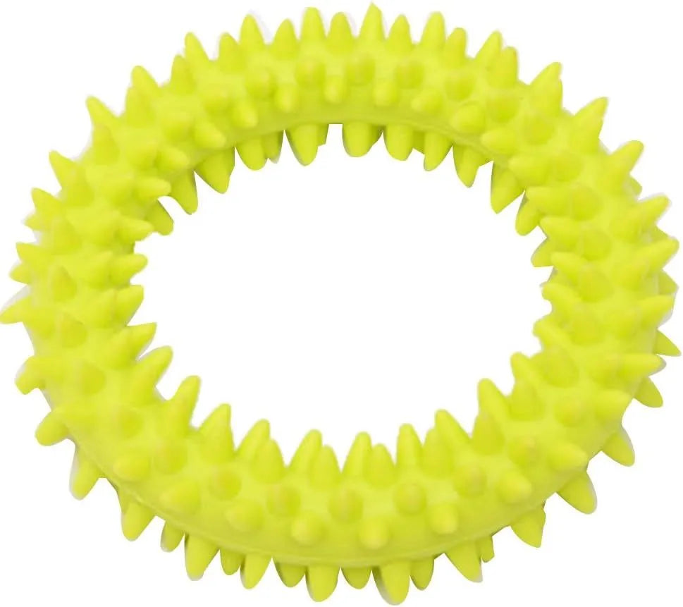 Blue spiky circle ring dog chew toy made from TPR for cleaning teeth and bite training.