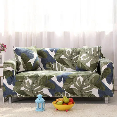 Printed geometric stretch sofa slipcover on double seat sofa in modern simplicity style