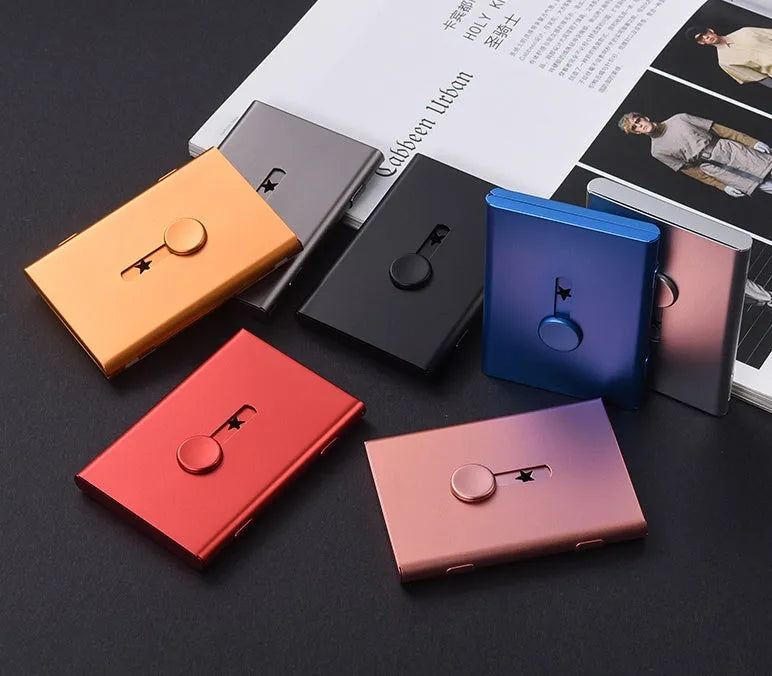 Aluminium hand push card case with 6-layer storage and RFID protection