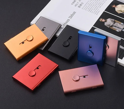 Aluminium hand push card case with 6-layer storage and RFID protection