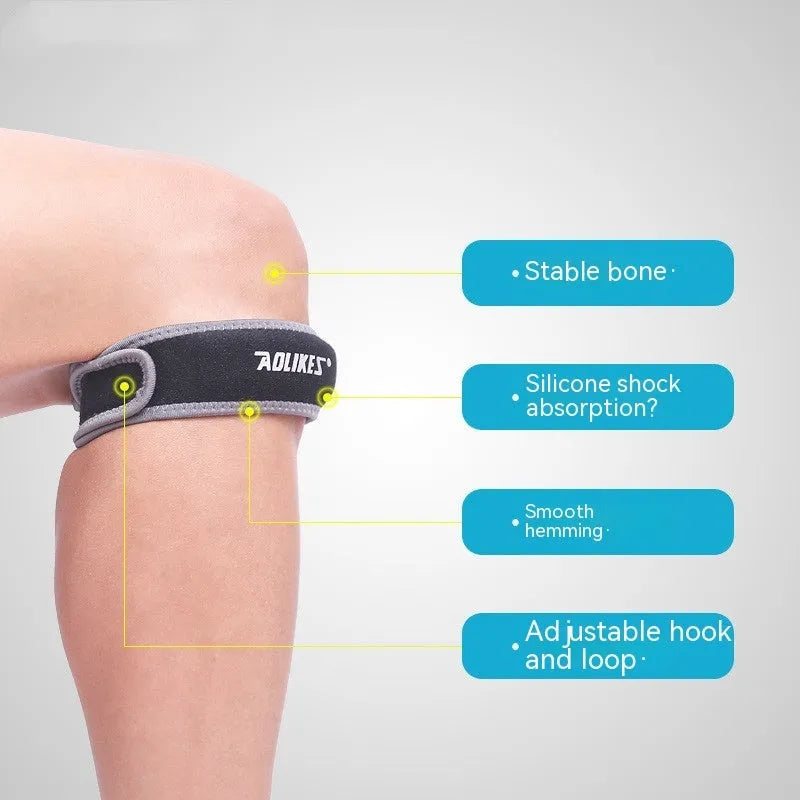 Black and grey patella retinaculum knee support with SBR compression for sports protection