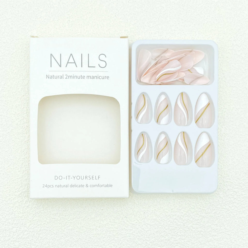 Medium drop shape wearable nail stickers with plaid pattern JF0518 design and jelly glue adhesive