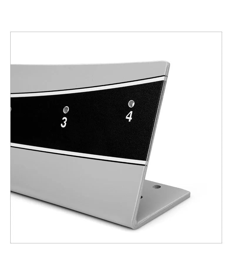 Golf putter trajectory balance simulator with adjustable PVC push rod on a green carpet