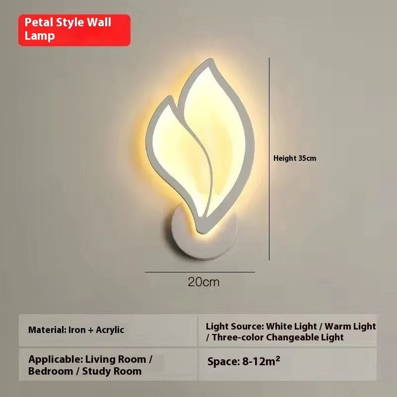 Modern simple 220V bedroom wall lamp with tricolour, warm, and white light options, one lamp per pack