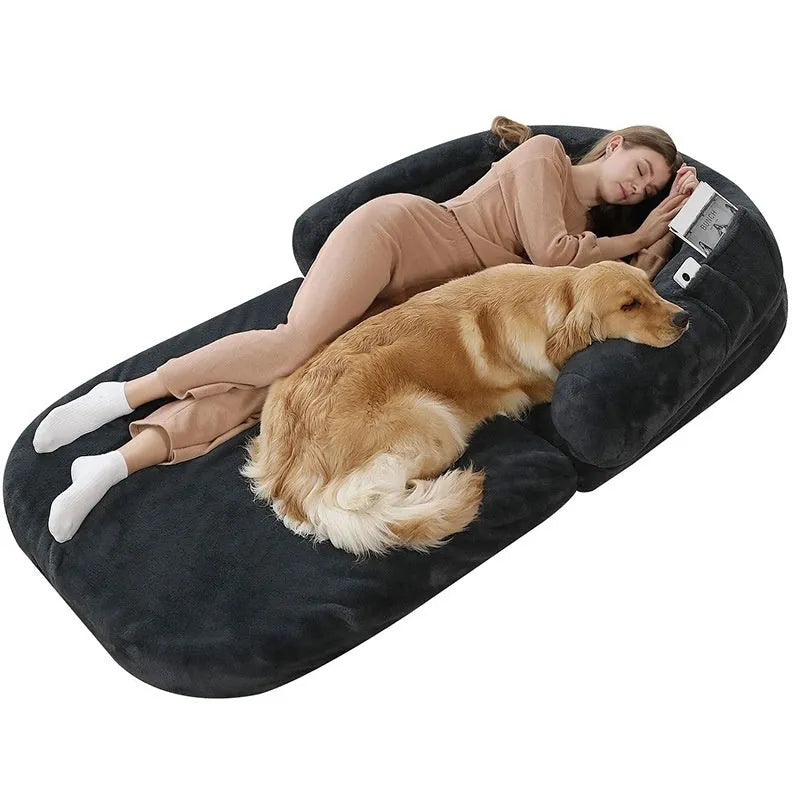 Human pet sofa dog bed in cloth, 180x115x25cm, long hair light grey or dark grey, removable and washable.