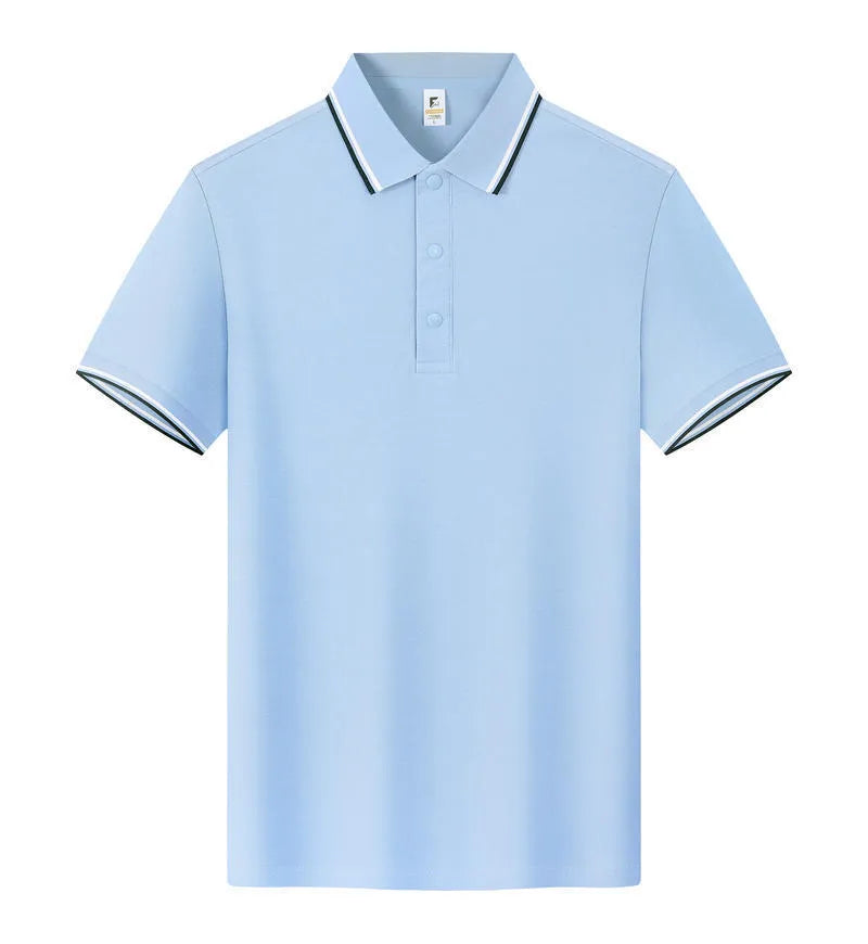 Lapel work short sleeve T-shirt in long-staple cotton, straight fit, available in multiple colours