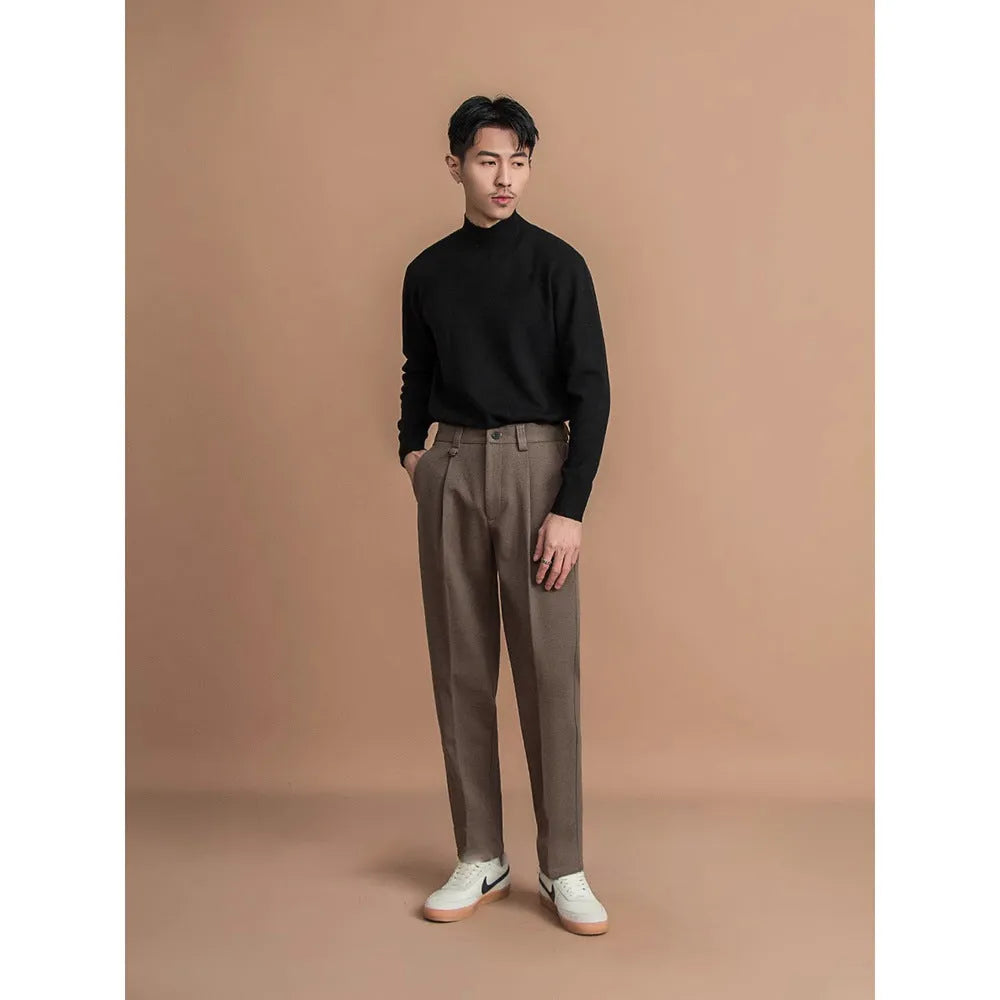 Men's straight-leg trousers in polyester fabric available in multiple colours with business casual styling