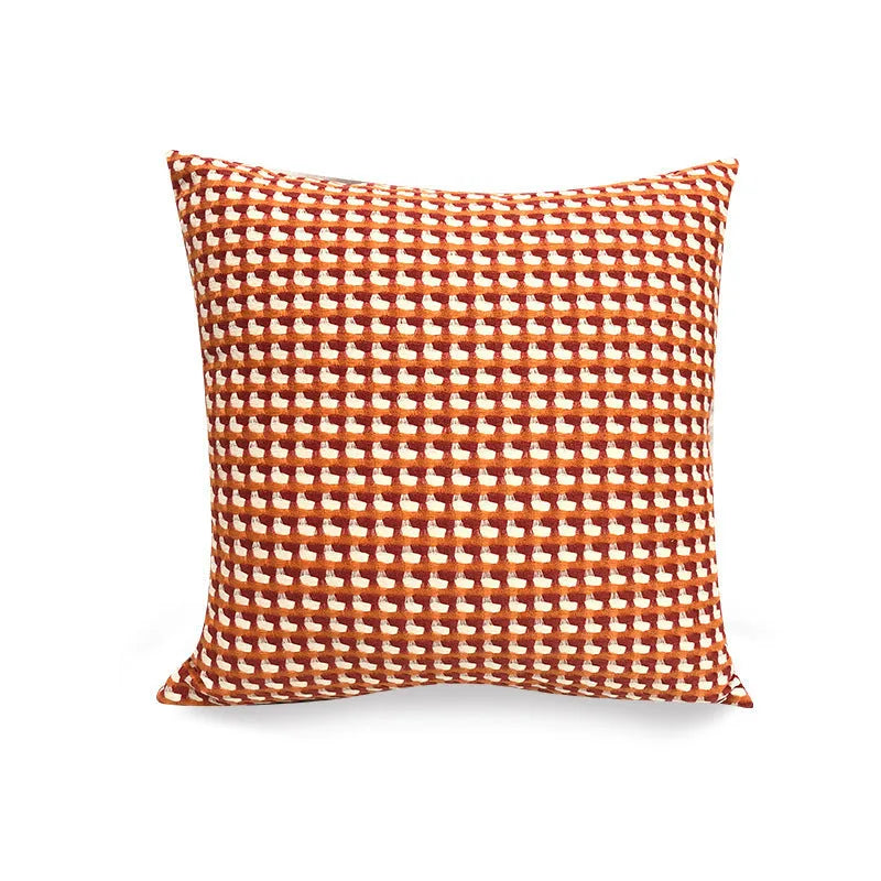 Modern minimalist 45x45cm yarn-dyed Tihua cushion cover with geometric abstract pattern in colourfast orange