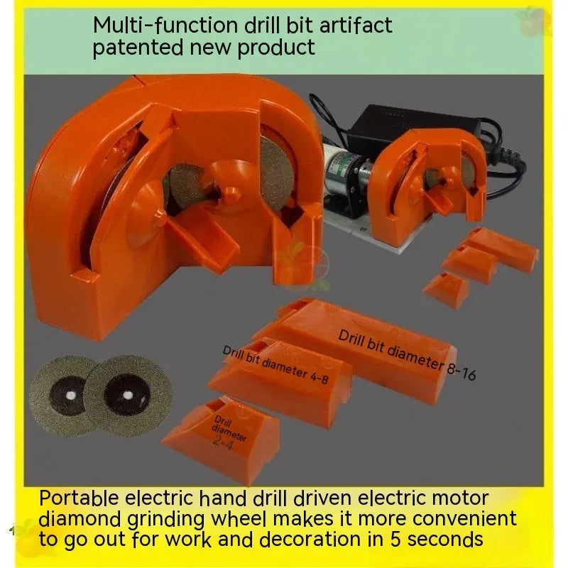 Orange and black grinding drill attachment with irregular sanders and replacement wheels