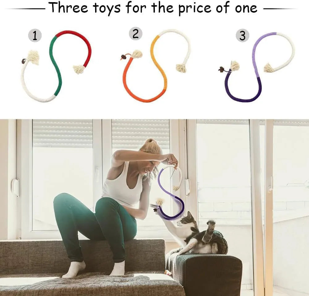 70cm cotton cat bite rope toy in purple, orange, or red/green colours for chewing and play
