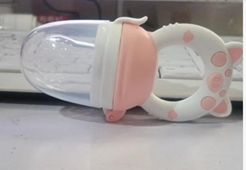 Soft silicone baby teether in blue, green, or pink colour options.