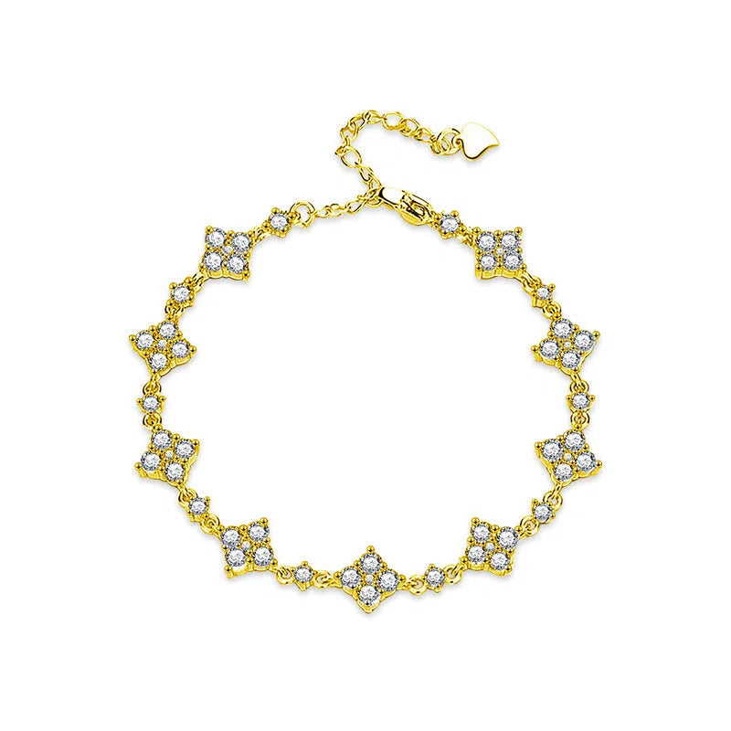 S925 sterling silver moissanite four-leaf clover bracelet for women, white gold colour