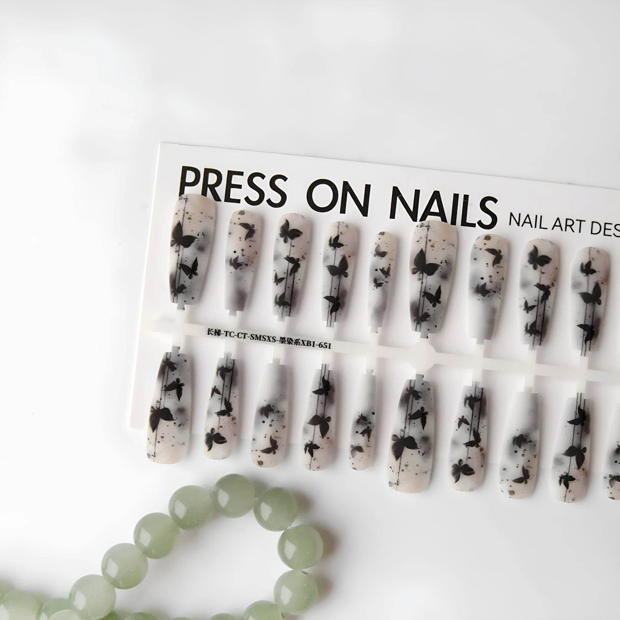 40 pieces ink dyed long ladder nail stickers with glossy seal layer butterfly design